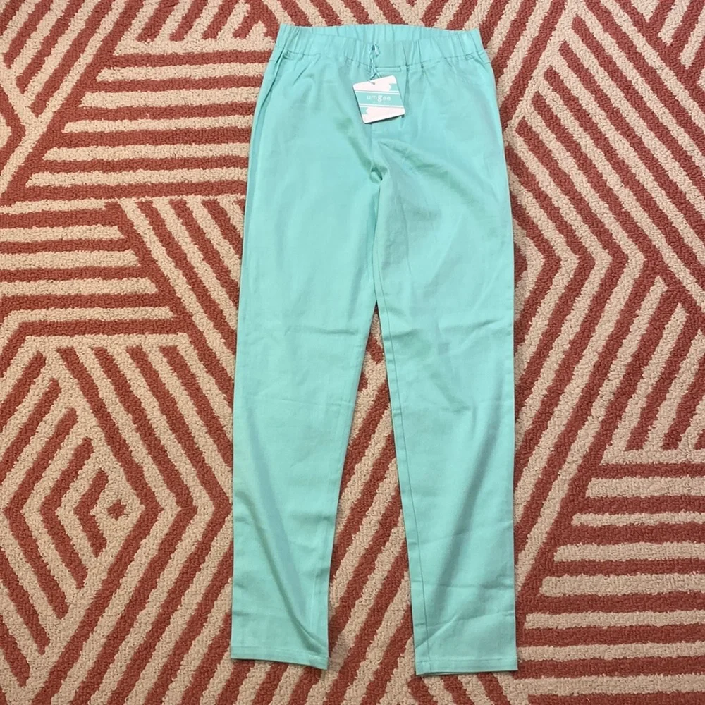 NWT UMGEE L pull on mint green lightweight cotton blend pants with elastic waist